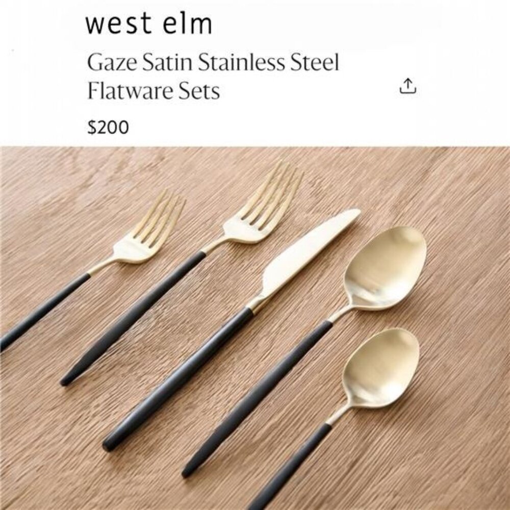 NEW West Elm 20 Piece Luxury Silverware Set for 4 Gold & Black Handle Stainless